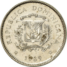 Moneda, República Dominicana, 10 Centavos, 1989, MBC, Níquel recubierto de