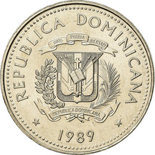 Moneda, República Dominicana, 1/2 Peso, 1989, MBC, Níquel recubierto de acero
