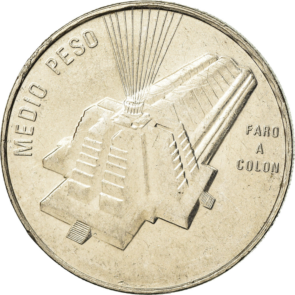Moneda, República Dominicana, 1/2 Peso, 1989, MBC, Níquel recubierto de acero
