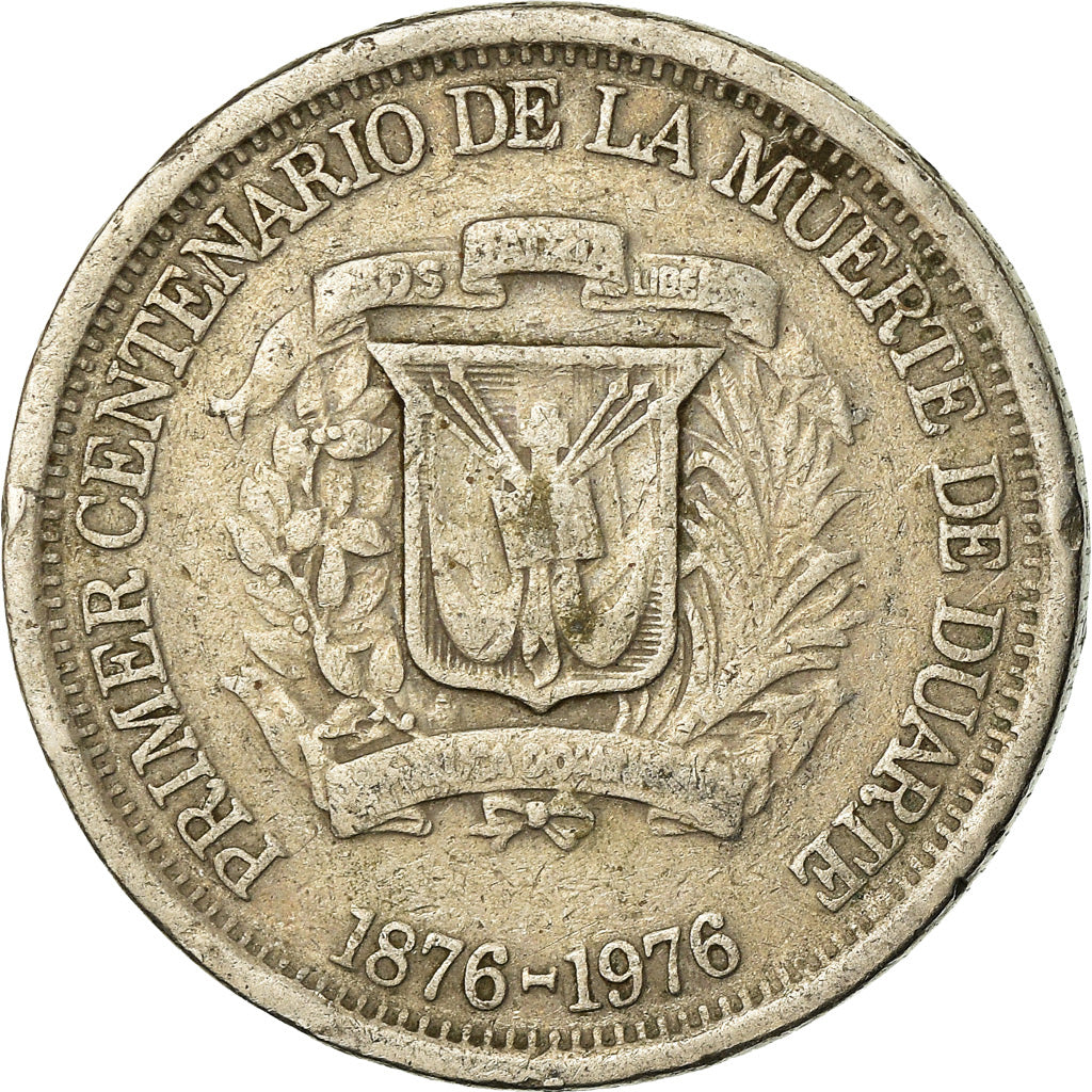 Moneda, República Dominicana, 25 Centavos, 1976, BC+, Cobre - níquel, KM:43