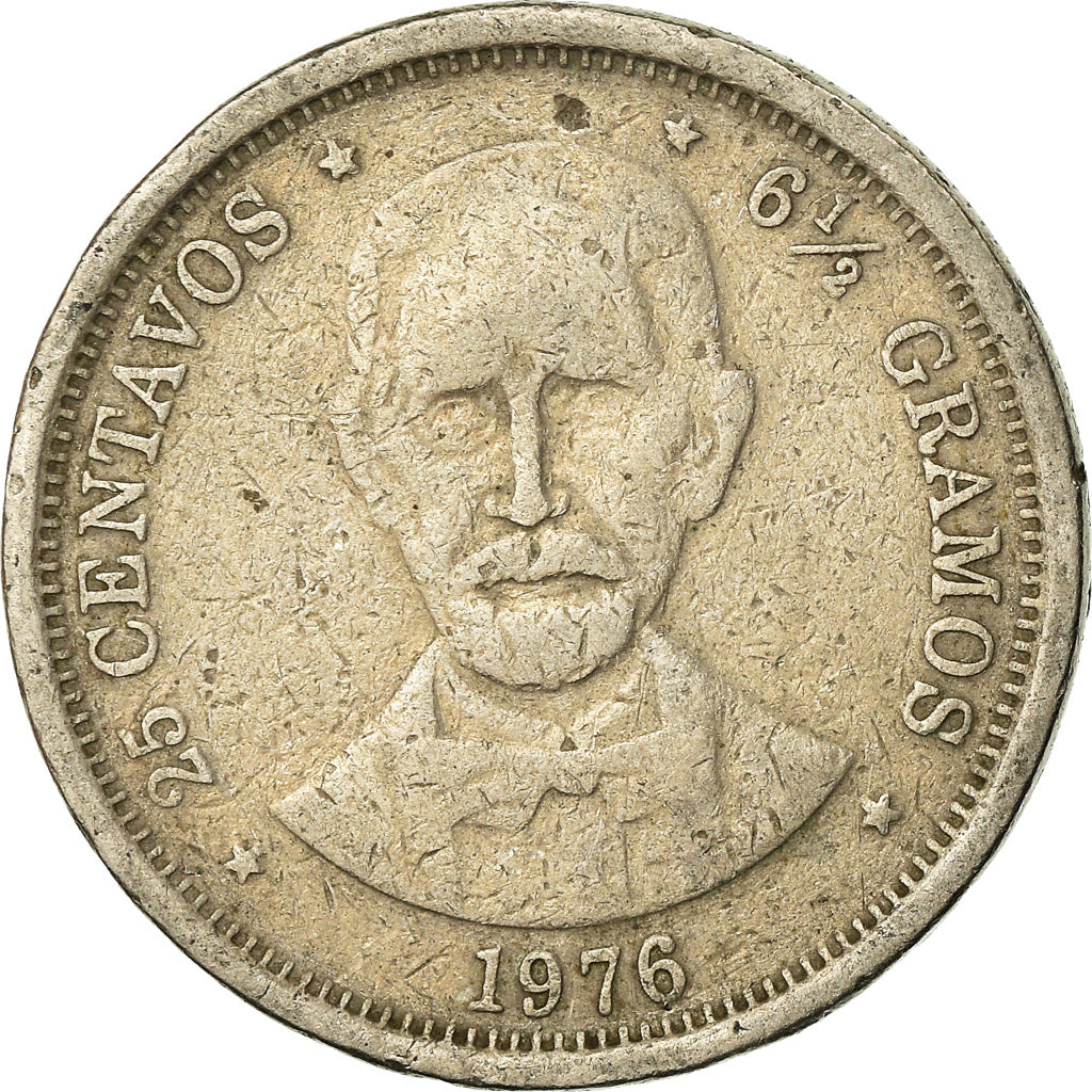 Moneda, República Dominicana, 25 Centavos, 1976, BC+, Cobre - níquel, KM:43