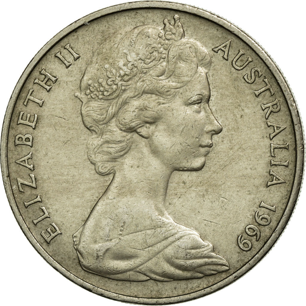 Coin, Australia, Elizabeth II, 20 Cents, 1969, EF(40-45), Copper-nickel, KM:66