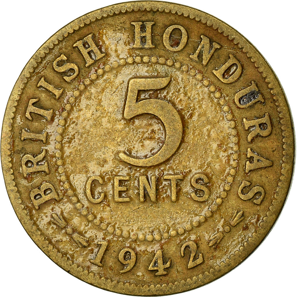 Moneta, Brytyjski Honduras, George VI, 5 Cents, 1942, F(12-15), Mosiądz