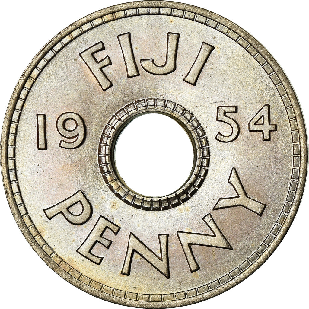 Moneta, Fiji, Elizabeth II, Penny, 1954, AU(55-58), Miedź-Nikiel, KM:21