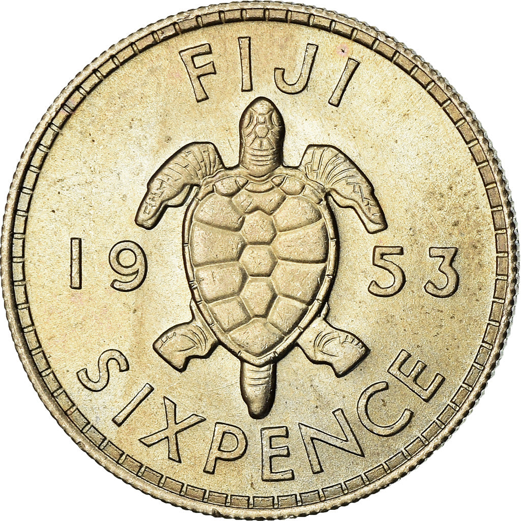 Moeda, Fiji, Elizabeth II, Sixpence, 1953, AU(55-58), Cobre-níquel, KM:19