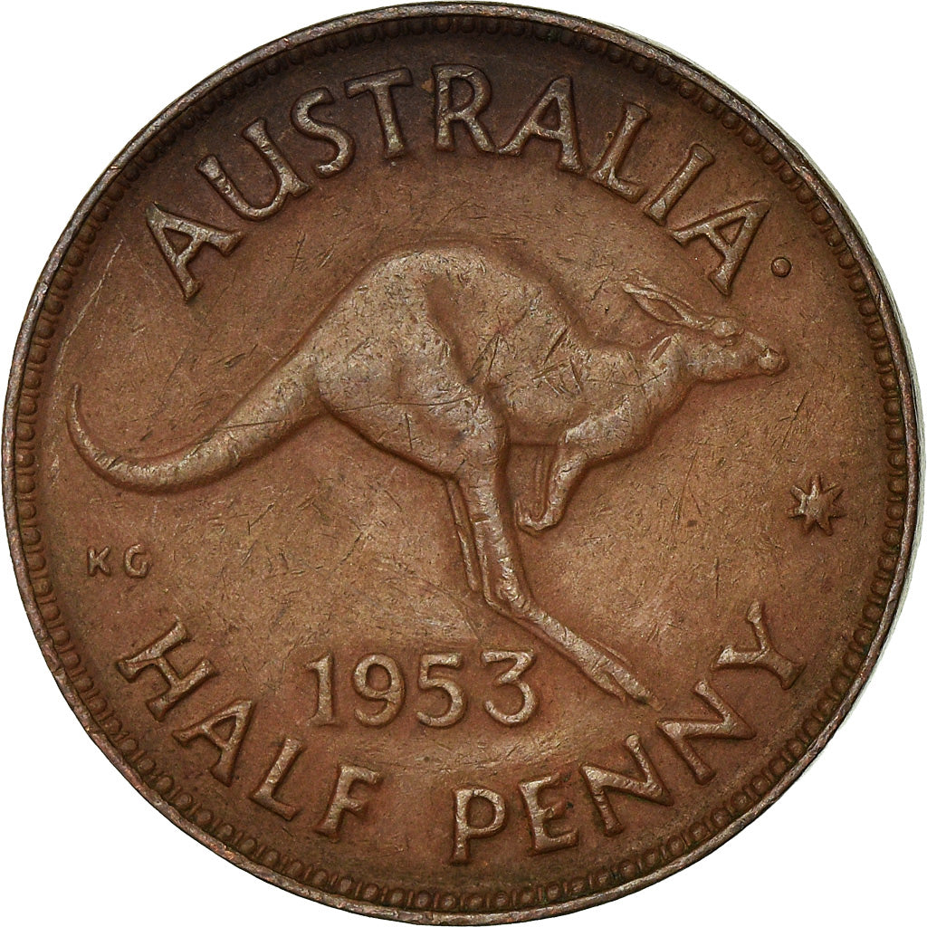 Coin, Australia, Elizabeth II, 1/2 Penny, 1953, Perth, EF(40-45), Bronze, KM:49