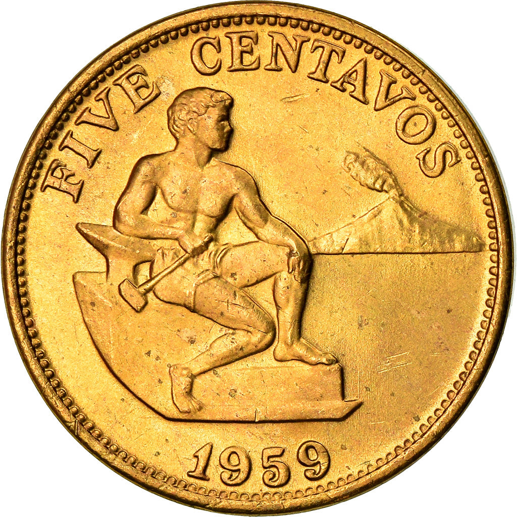 Coin, Philippines, 5 Centavos, 1959, EF(40-45), Brass, KM:187