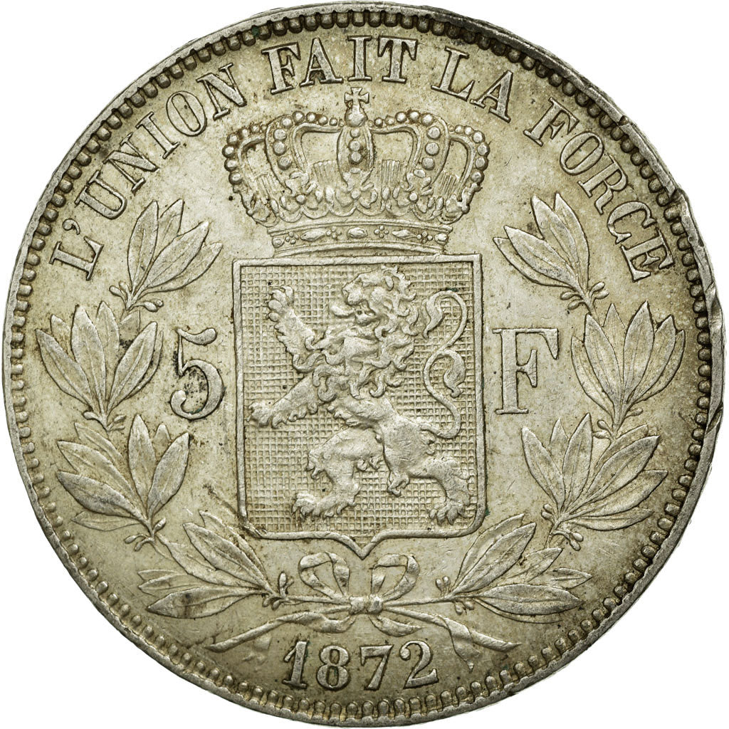 Coin, Belgium, Leopold II, 5 Francs, 5 Frank, 1872, AU(50-53), Silver, KM:24