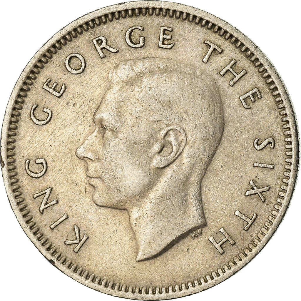 Moneda, Nueva Zelanda, George VI, 6 Pence, 1952, MBC, Cobre - níquel, KM:16