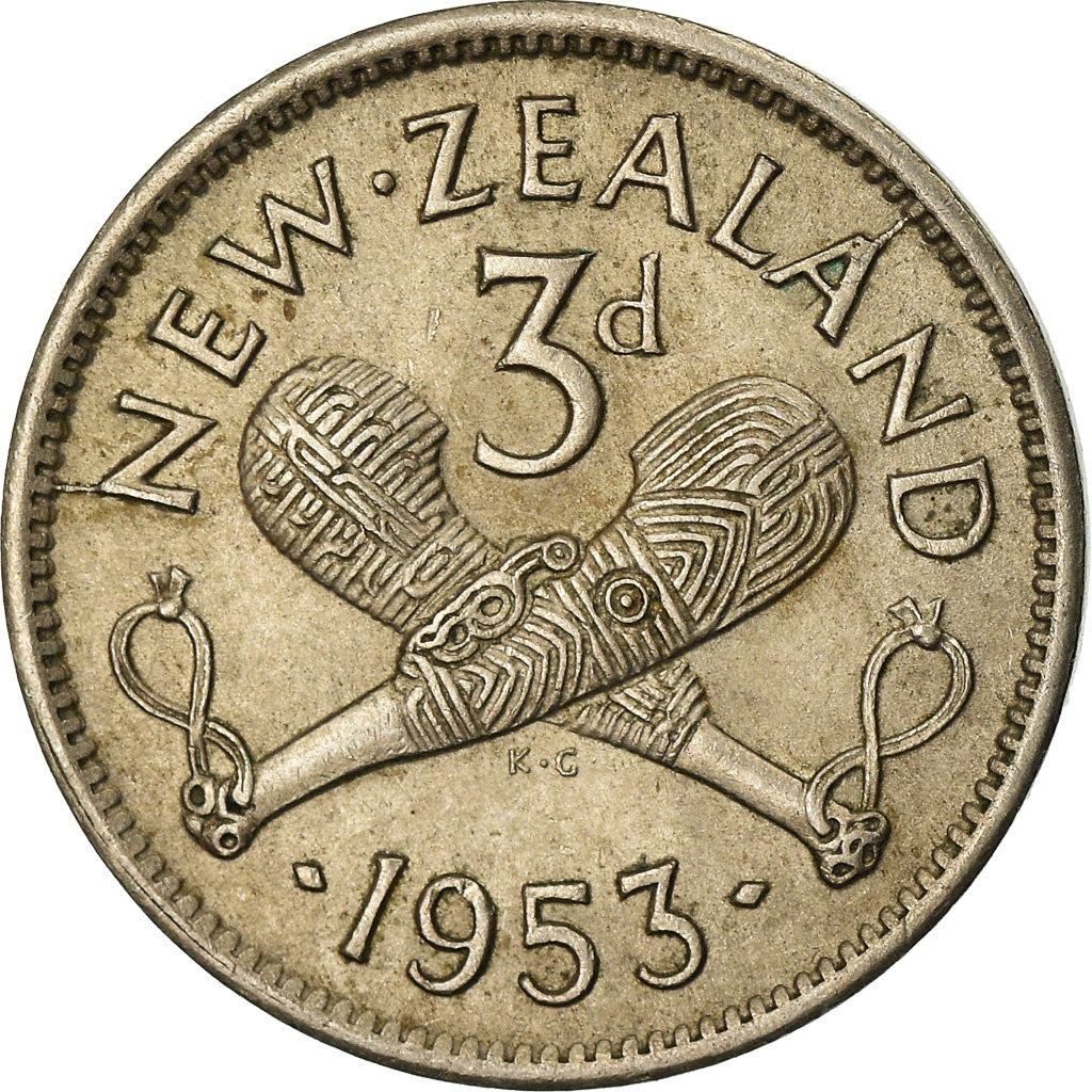 Coin, New Zealand, Elizabeth II, 3 Pence, 1953, EF(40-45), Copper-nickel