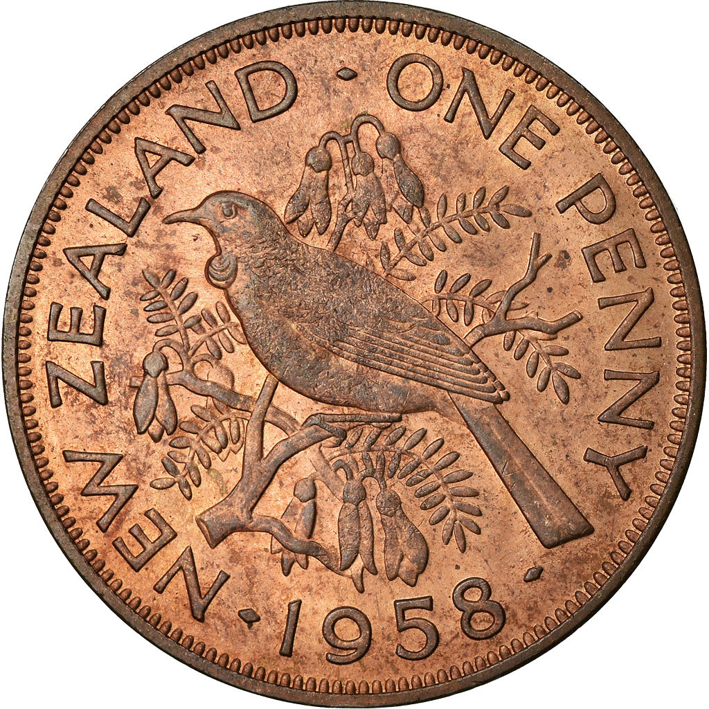 Munten, Nieuw Zeeland, Elizabeth II, Penny, 1958, ZF, Bronze, KM:24.2