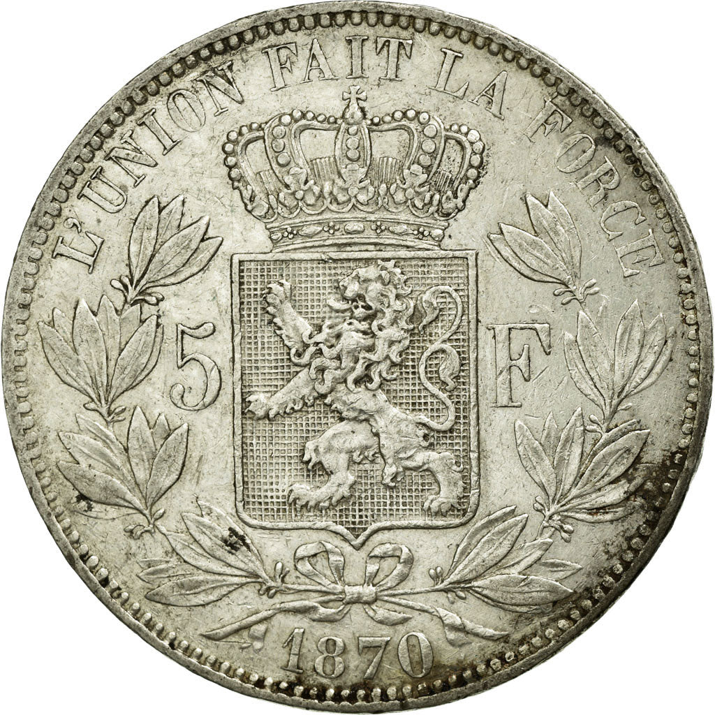 Coin, Belgium, Leopold II, 5 Francs, 5 Frank, 1870, AU(50-53), Silver, KM:24