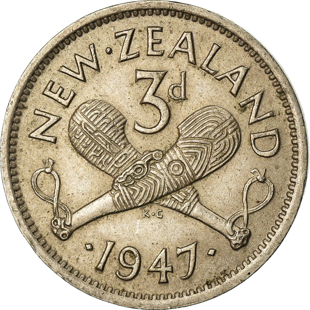 Moneda, Nueva Zelanda, George VI, 3 Pence, 1947, MBC, Cobre - níquel, KM:7a