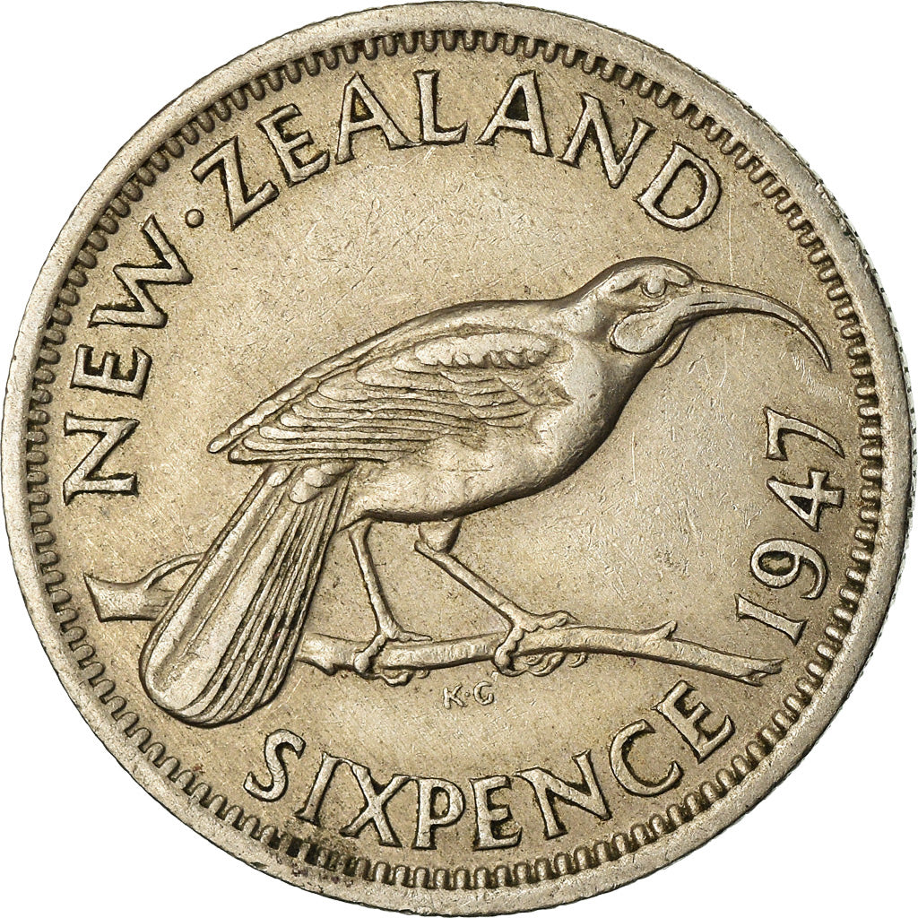Moneta, Nowa Zelandia, George VI, 6 Pence, 1947, EF(40-45), Miedź-Nikiel, KM:8a