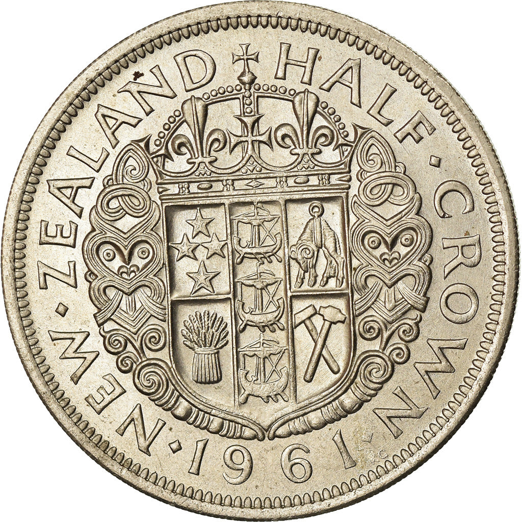 Moneda, Nueva Zelanda, Elizabeth II, 1/2 Crown, 1961, EBC, Cobre - níquel
