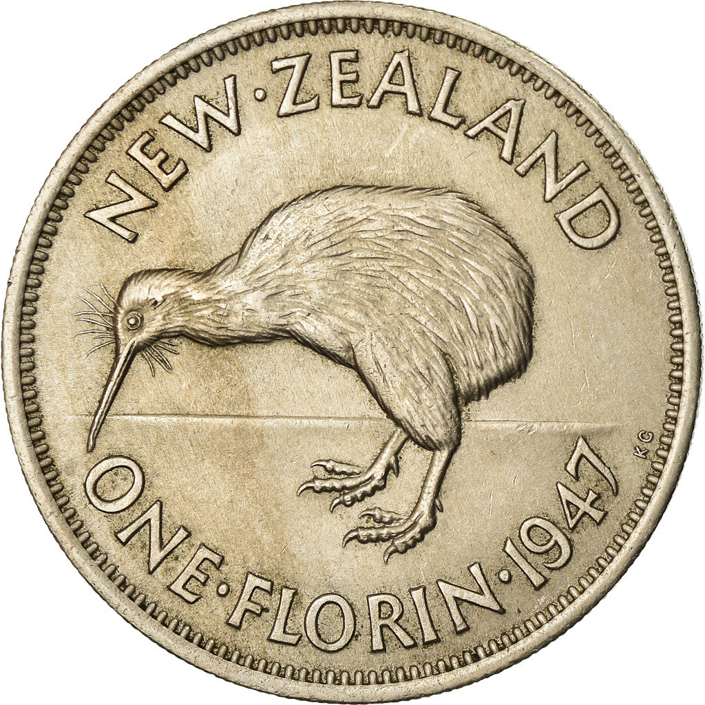 Moneta, Nowa Zelandia, George VI, Florin, 1947, EF(40-45), Miedź-Nikiel