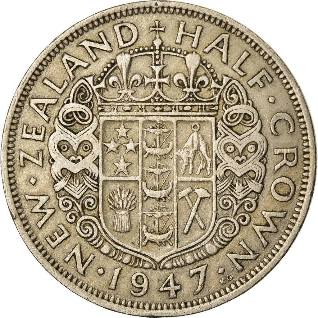 Munten, Nieuw Zeeland, George VI, 1/2 Crown, 1947, ZF, Copper-nickel, KM:11a