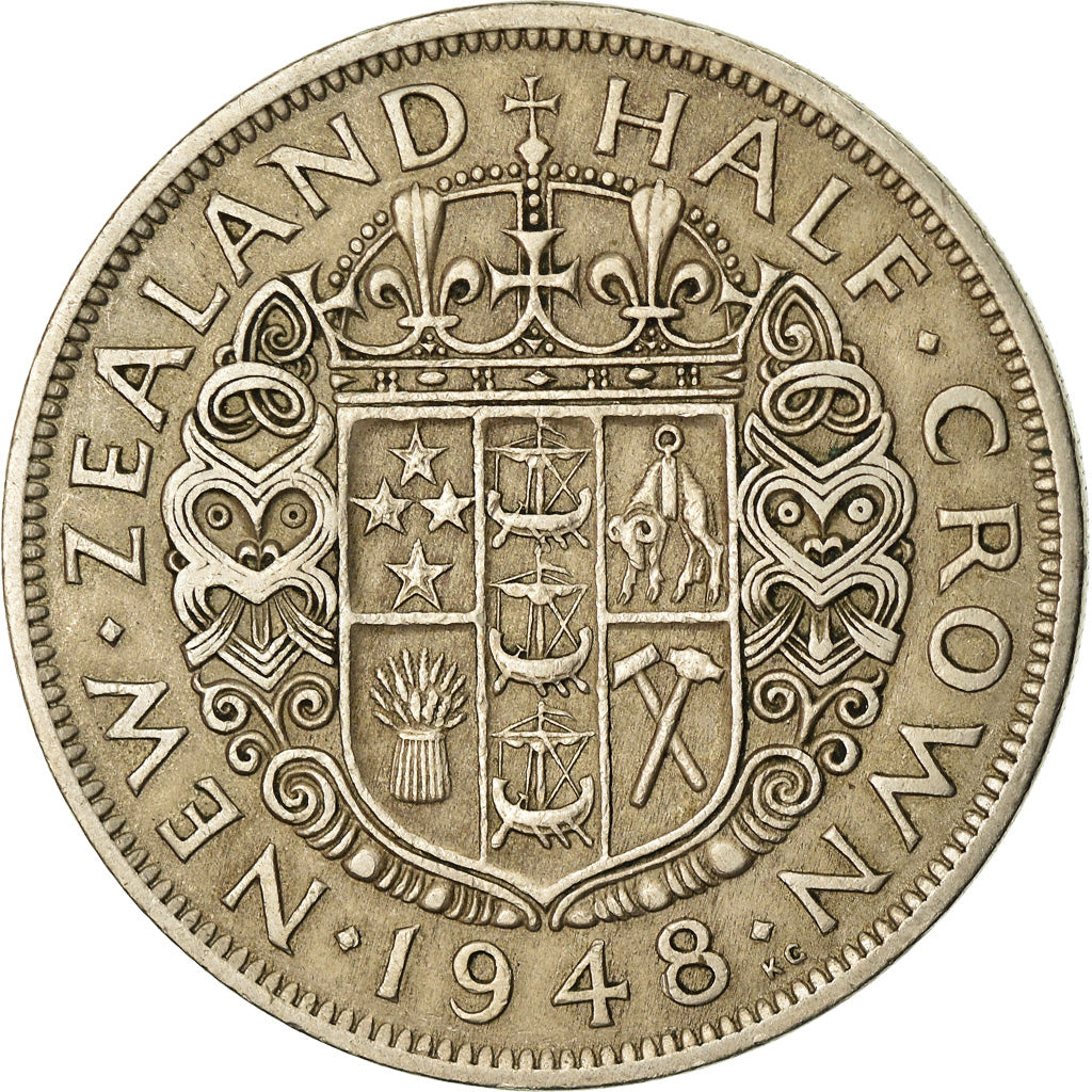 Moeda, Nova Zelândia, George VI, 1/2 Crown, 1948, EF(40-45), Cobre-níquel