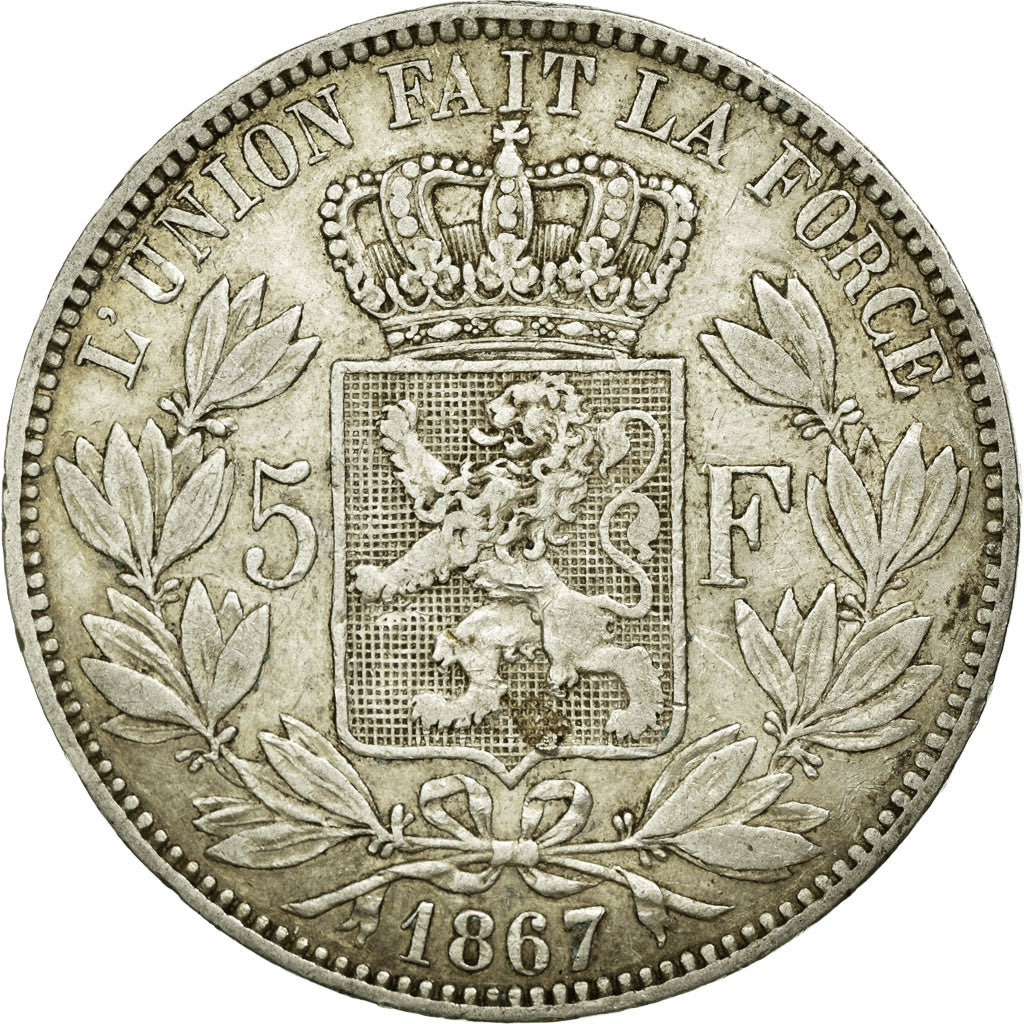 Coin, Belgium, Leopold II, 5 Francs, 5 Frank, 1867, EF(40-45), Silver, KM:24