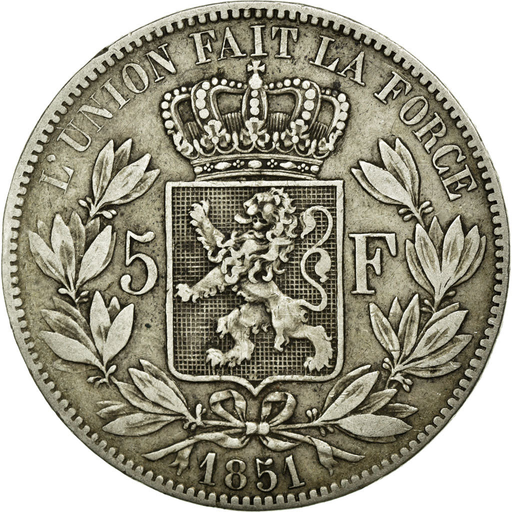 Coin, Belgium, Leopold I, 5 Francs, 5 Frank, 1851, VF(30-35), Silver, KM:17
