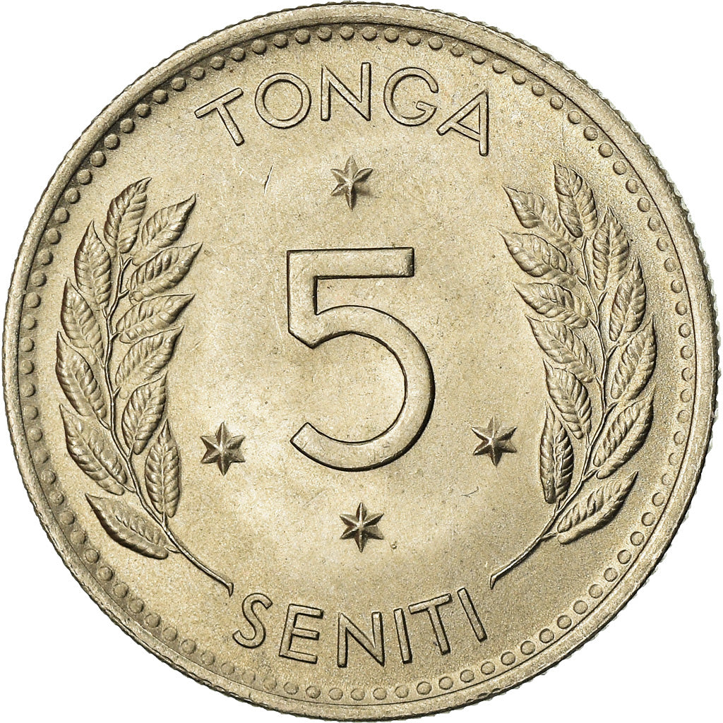 Moneta, Tonga, King Taufa'ahau Tupou IV, 5 Seniti, 1967, AU(55-58)