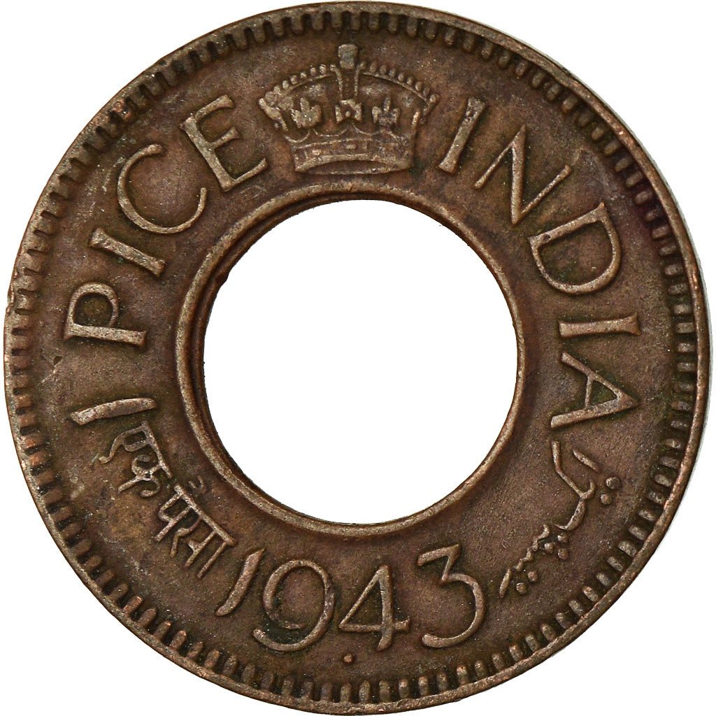 Coin, INDIA-BRITISH, George VI, Pice, 1943, EF(40-45), Bronze, KM:533