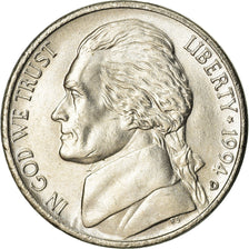Coin, United States, Jefferson Nickel, 5 Cents, 1994, U.S. Mint, Denver