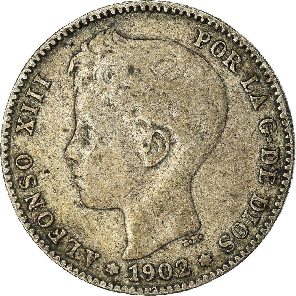 Münze, Spanien, Alfonso XIII, Peseta, 1902, Madrid, S+, Silber, KM:706