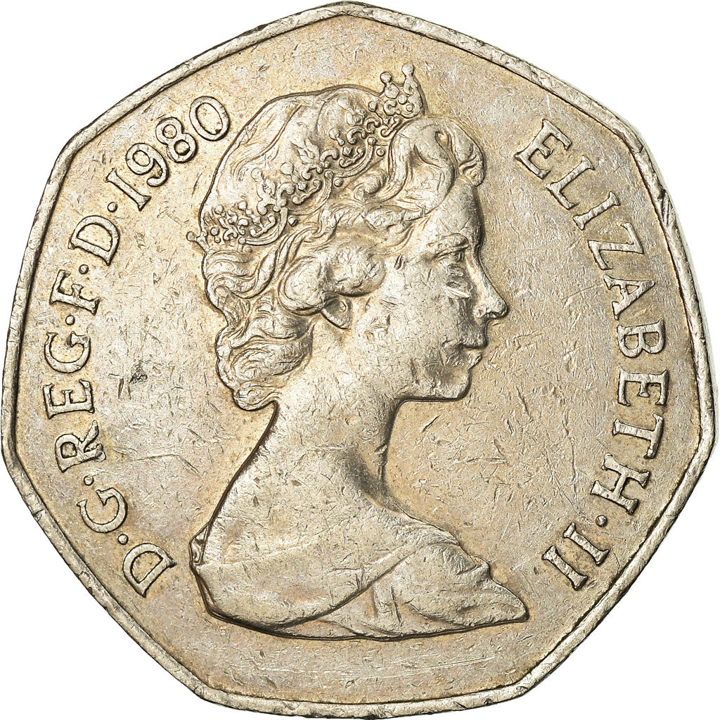 Moneta, Gran Bretagna, Elizabeth II, 50 New Pence, 1980, BB, Rame-nichel, KM:913