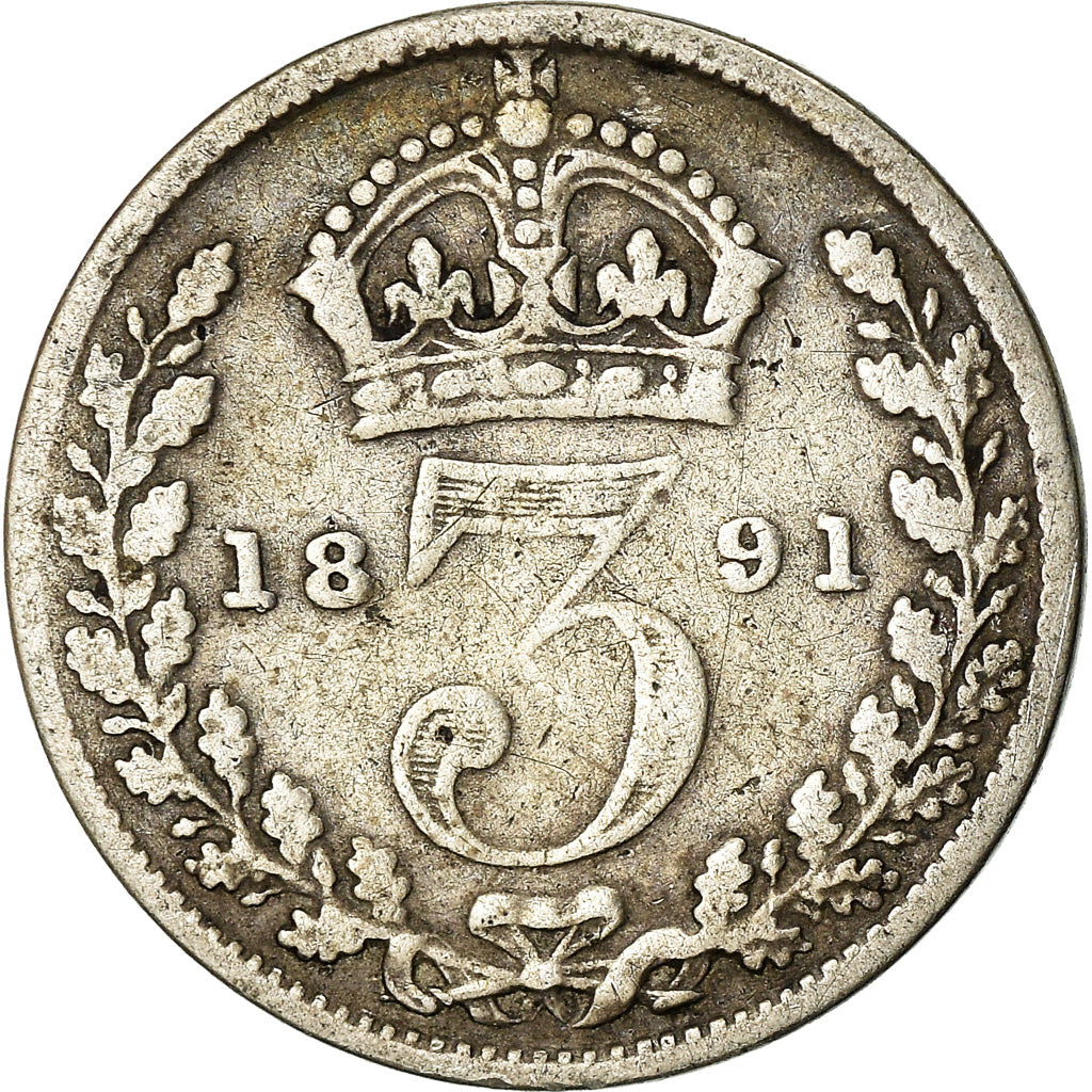 Coin, Great Britain, Victoria, 3 Pence, 1891, VF(20-25), Silver, KM:758