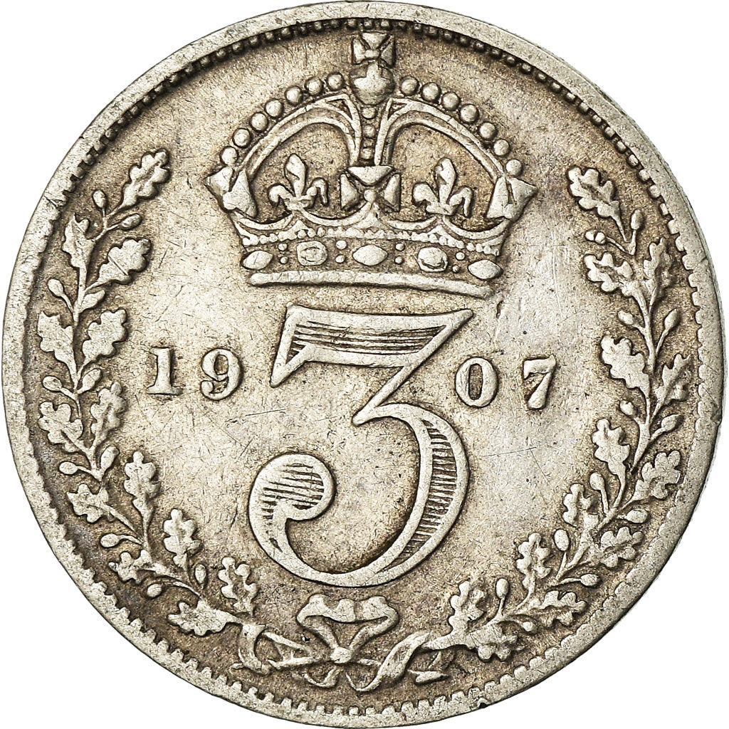 Coin, Great Britain, Edward VII, 3 Pence, 1907, VF(20-25), Silver, KM:797.2