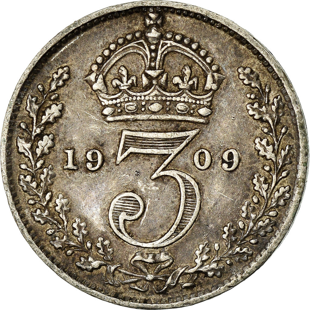 Coin, Great Britain, Edward VII, 3 Pence, 1909, VF(20-25), Silver, KM:797.2