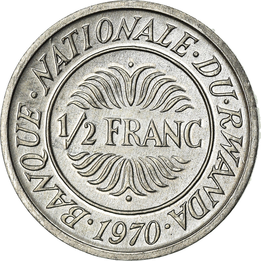 Coin, Rwanda, 1/2 Franc, 1970, AU(55-58), Aluminum, KM:9