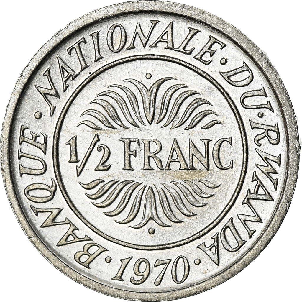 Coin, Rwanda, 1/2 Franc, 1970, AU(55-58), Aluminum, KM:9