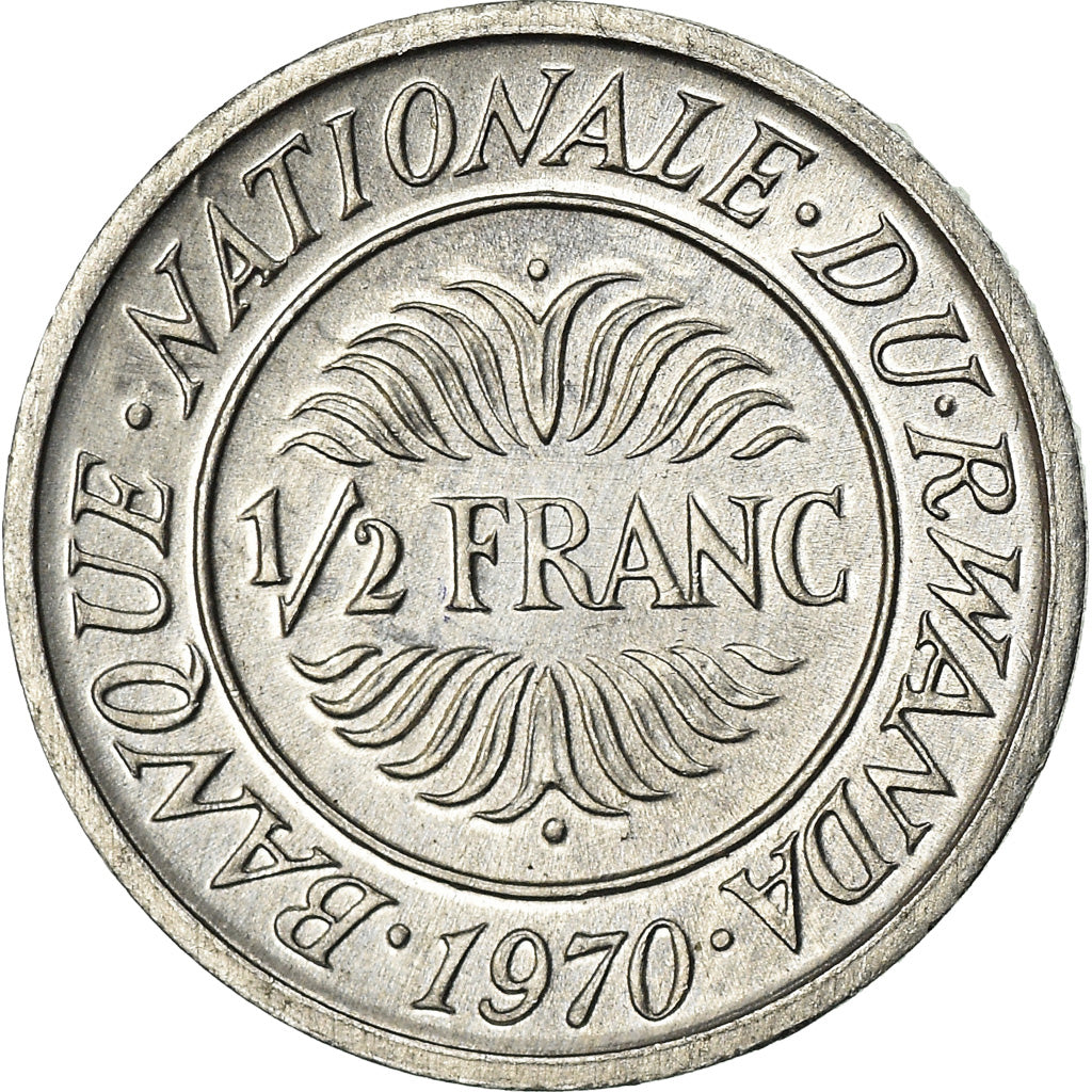 Coin, Rwanda, 1/2 Franc, 1970, AU(55-58), Aluminum, KM:9