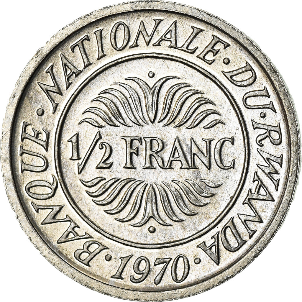 Coin, Rwanda, 1/2 Franc, 1970, AU(55-58), Aluminum, KM:9