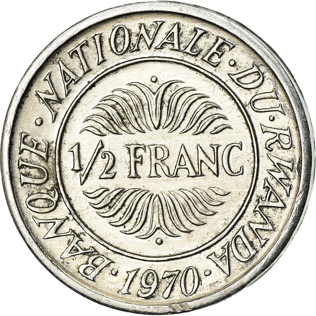 Coin, Rwanda, 1/2 Franc, 1970, AU(55-58), Aluminum, KM:9