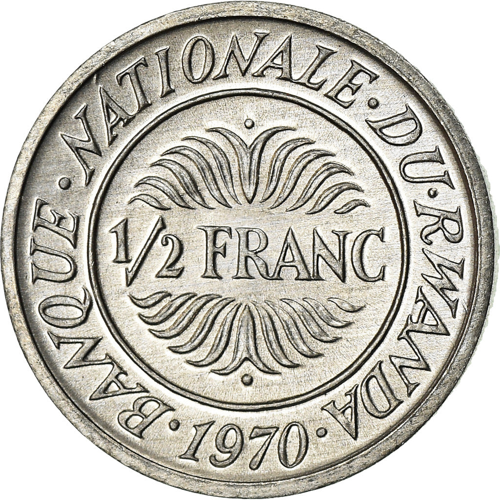 Coin, Rwanda, 1/2 Franc, 1970, AU(55-58), Aluminum, KM:9