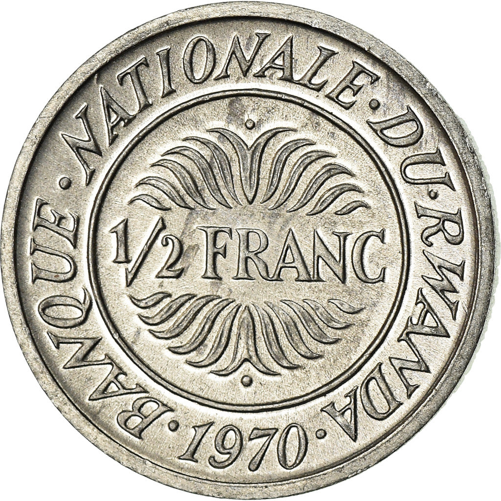 Coin, Rwanda, 1/2 Franc, 1970, AU(55-58), Aluminum, KM:9