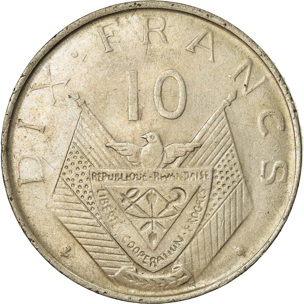 Moneta, Ruanda, 10 Francs, 1964, BB, Rame-nichel, KM:7