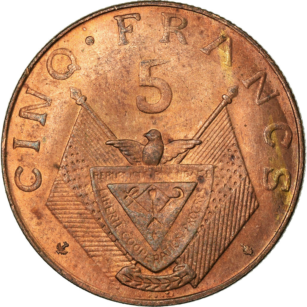 Coin, Rwanda, 5 Francs, 1964, EF(40-45), Bronze, KM:6