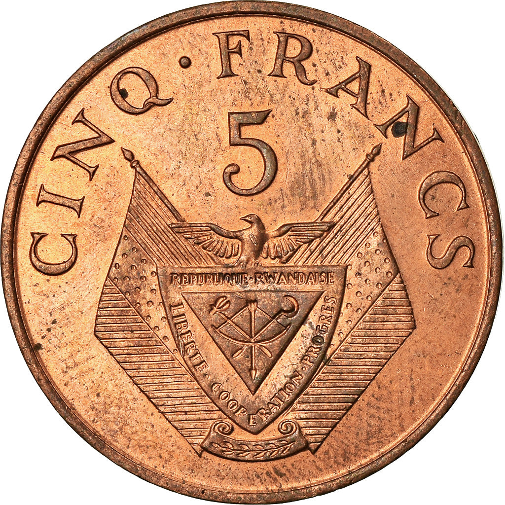 Coin, Rwanda, 5 Francs, 1974, British Royal Mint, EF(40-45), Bronze, KM:13