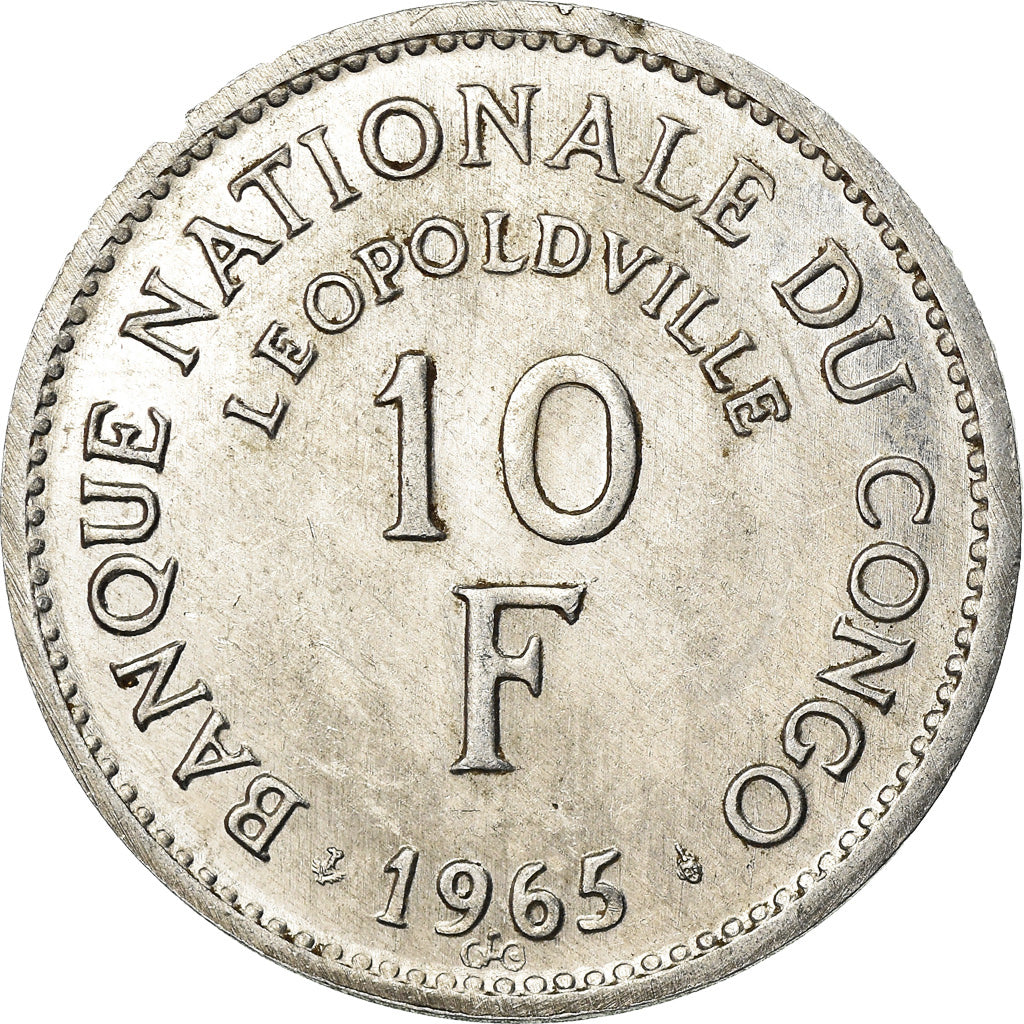Coin, CONGO, DEMOCRATIC REPUBLIC, 10 Francs, 1965, Brussels, AU(55-58)