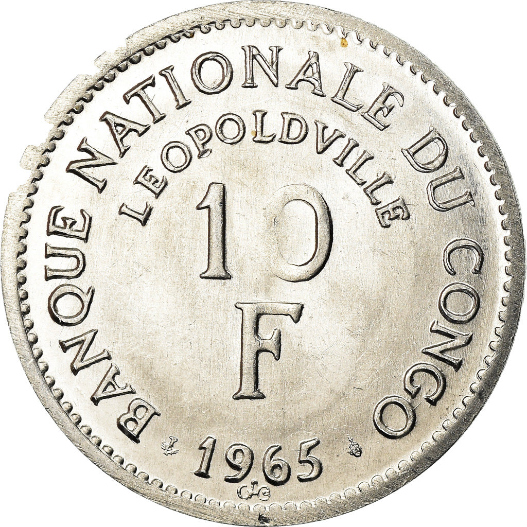 Coin, CONGO, DEMOCRATIC REPUBLIC, 10 Francs, 1965, Brussels, AU(55-58)