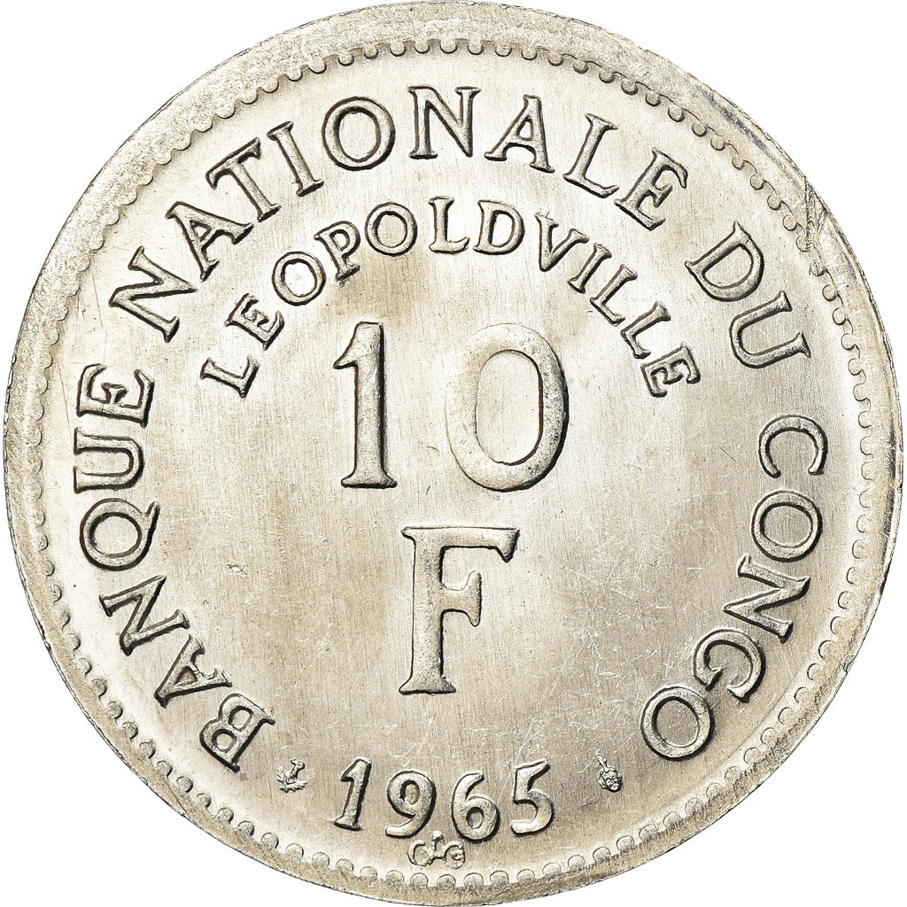 Coin, CONGO, DEMOCRATIC REPUBLIC, 10 Francs, 1965, Brussels, AU(55-58)