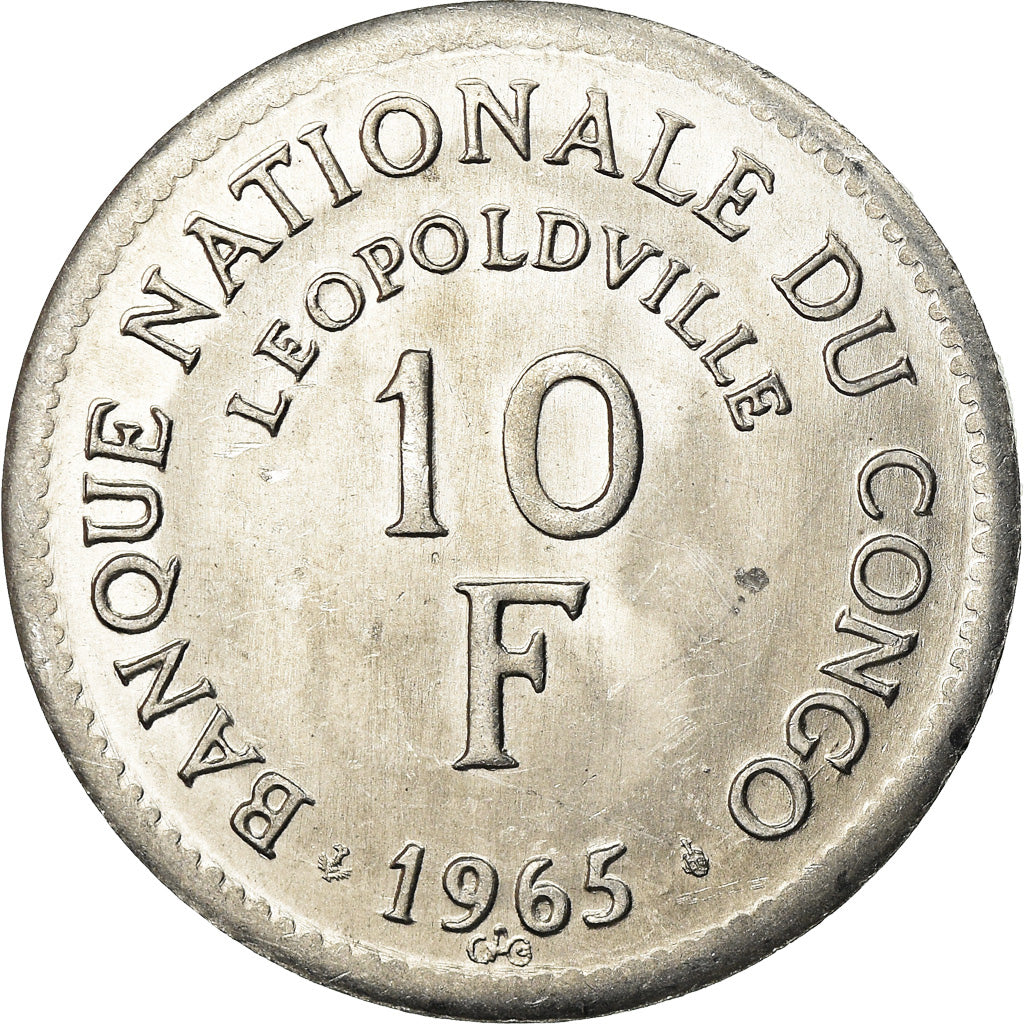 Coin, CONGO, DEMOCRATIC REPUBLIC, 10 Francs, 1965, Brussels, AU(55-58)