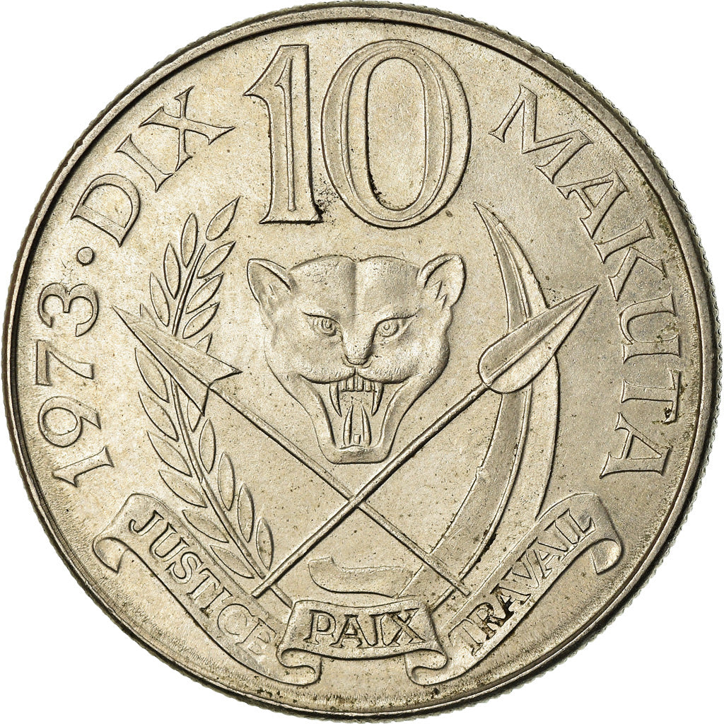 Coin, Zaire, 10 Makuta, 1973, EF(40-45), Copper-nickel, KM:7