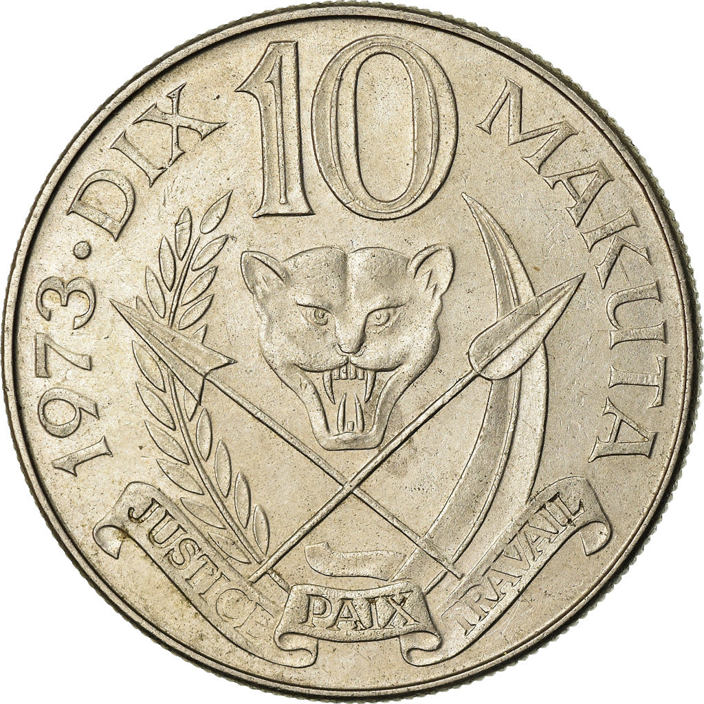 Coin, Zaire, 10 Makuta, 1973, EF(40-45), Copper-nickel, KM:7