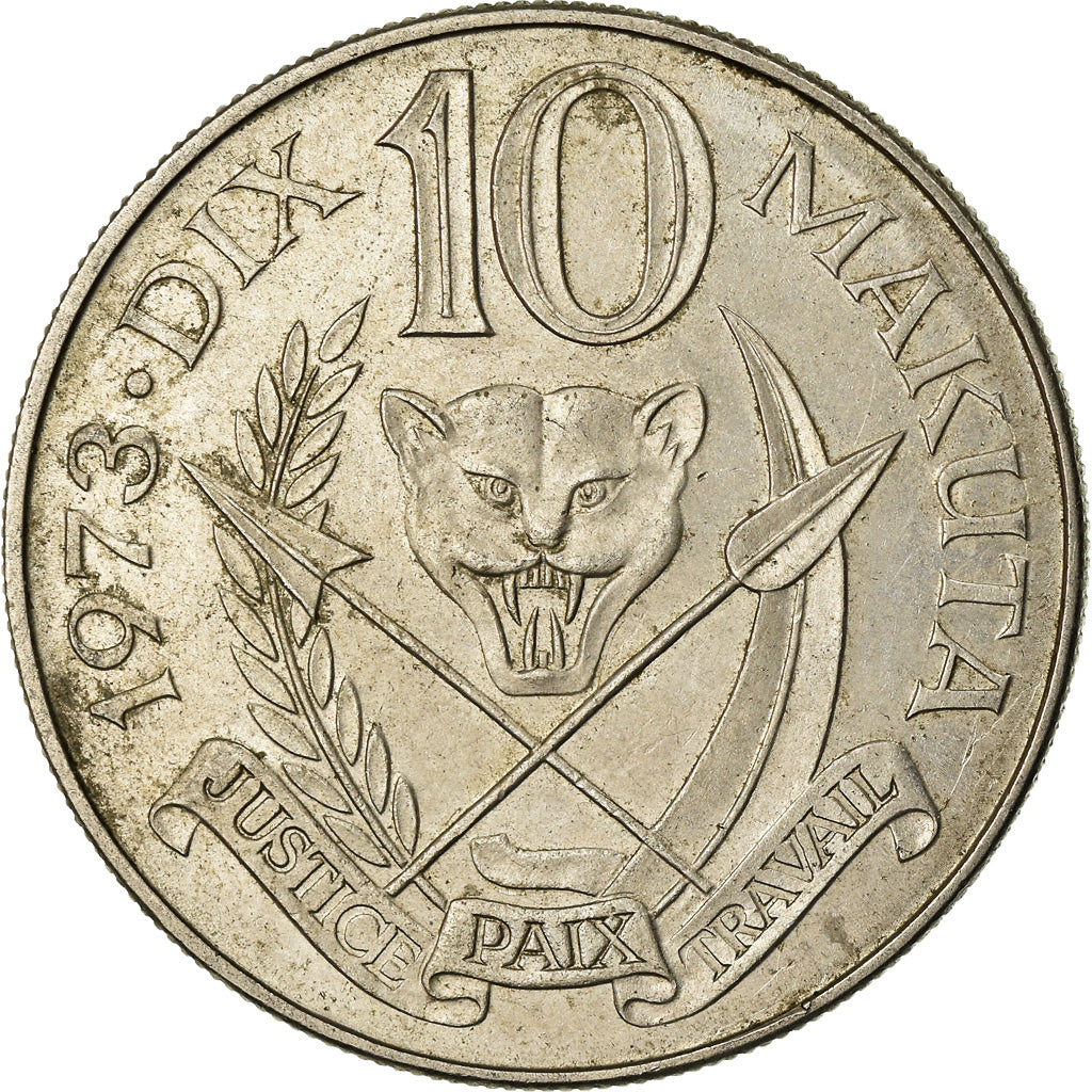 Coin, Zaire, 10 Makuta, 1973, EF(40-45), Copper-nickel, KM:7