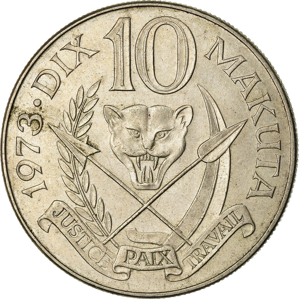Coin, Zaire, 10 Makuta, 1973, EF(40-45), Copper-nickel, KM:7